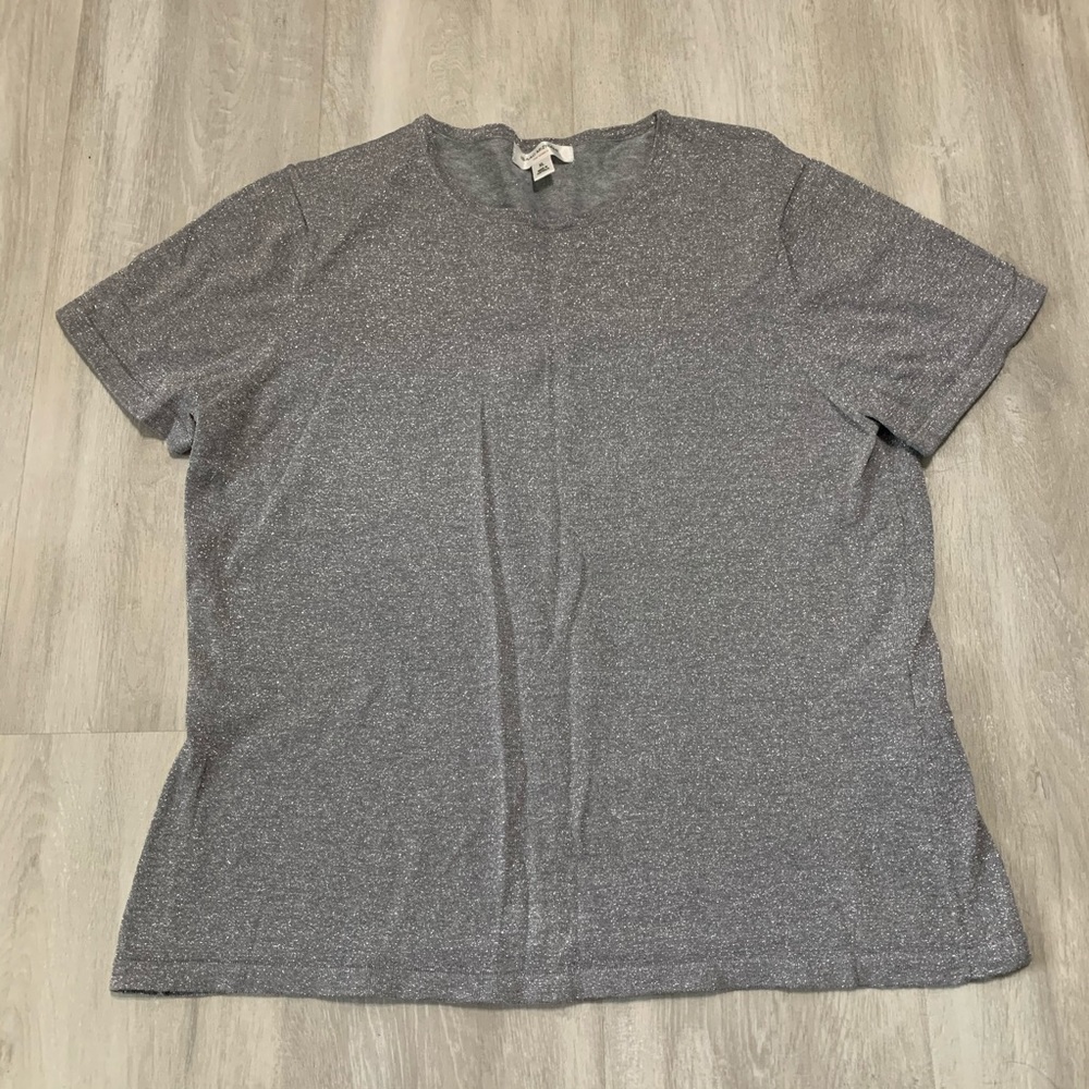 Silver Gray Metallic Glitter Top XL